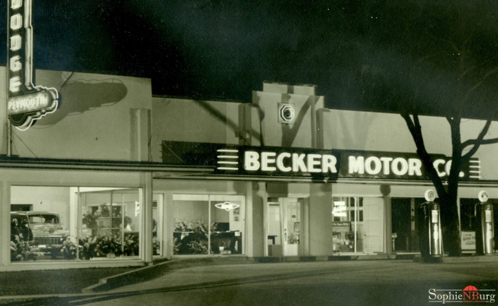 Caption: Becker Motor Co., 547 S. Seguin Ave., ca. 1946.