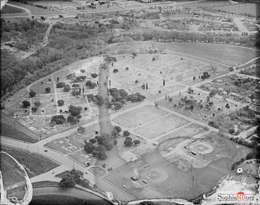 PHOTO CAPTION: This aerial is from 1994 and shows the layout of all the cemeteries on Peace. The New Braunfels Public Library now sits where the ballfields are shown.