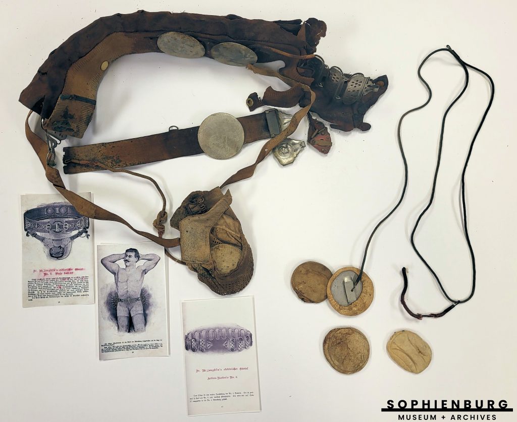 PHOTO CAPTION: Dr. McLaughlin’s Electric Belt with accessories on display at the Sophienburg Museum and Archives.