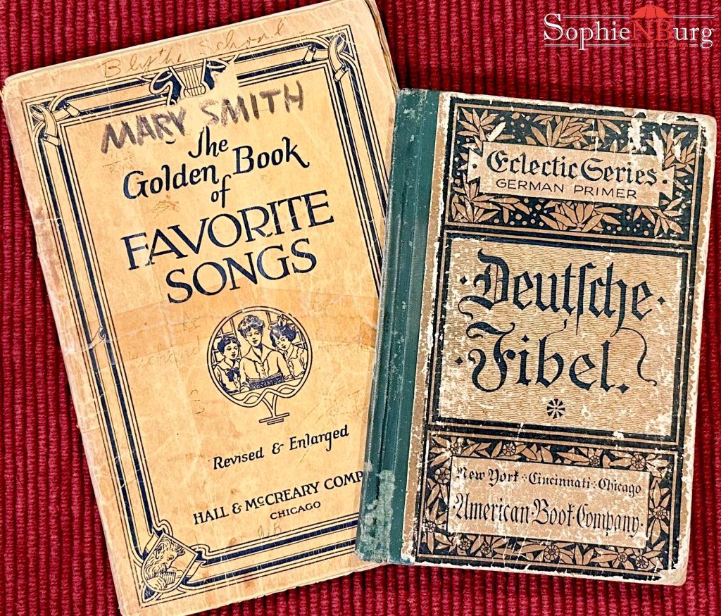 PHOTO CAPTION: The Golden Book of Favorite Songs and Deutsche Fibel (German Primer).