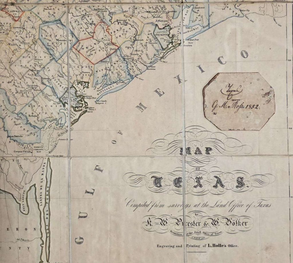 Detail of K. W. Pressler & W. Völker 1851 map of Texas. This map was issued as part of G. M. von Ross’ 1851 book, Der Nordamerikanische Freistaat Texas.